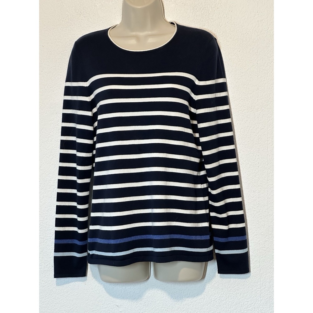 J. McLaughlin Womens Blue White Stripe Cotton Blend Sweater‎  Medium